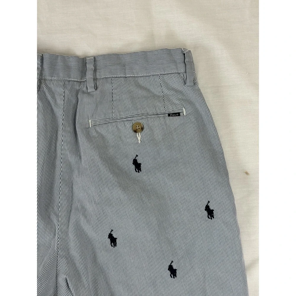 Polo Ralph Lauren Shorts Blue White Seersucker‎ Chino Pony Logo All Over Mens 29